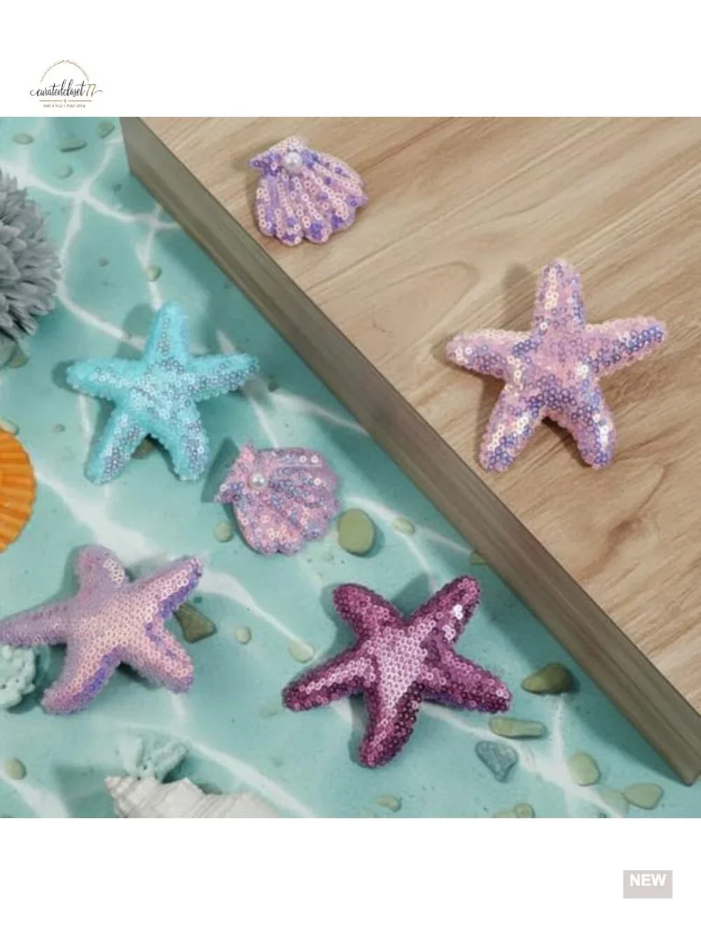 8pcs Glitter Seashell Hair Clip Set, Starfish Hair Accessories for Women Girls